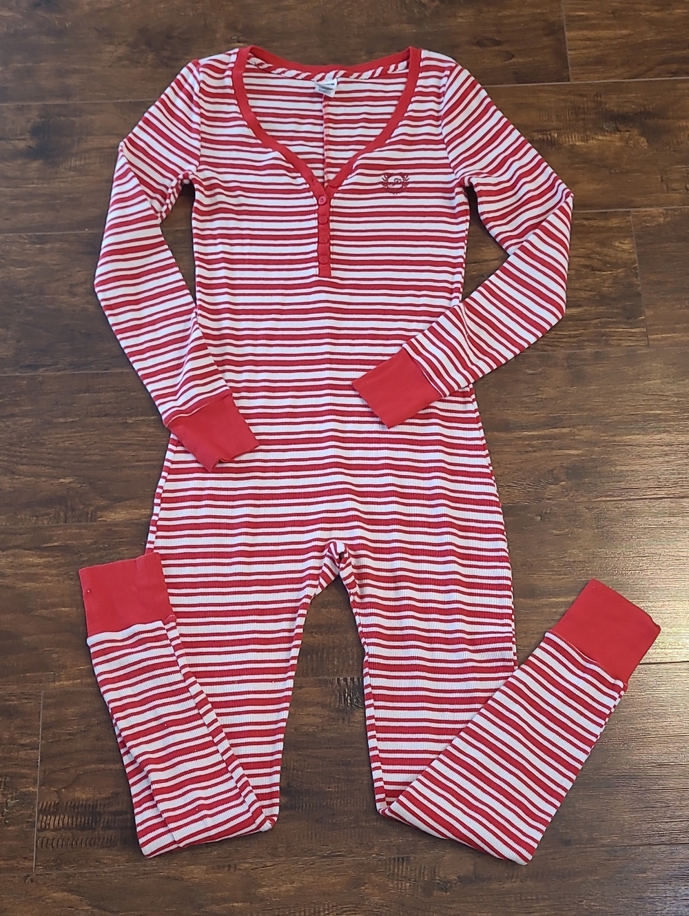 PINK Victoria's Secret Red & White Striped Womens Footie Christas Size S/p